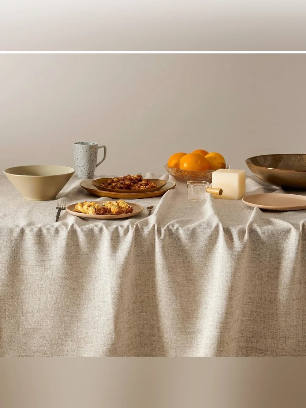 Farmhouse Linen Rectangular Tablecloth, Natural 60x104 Inch